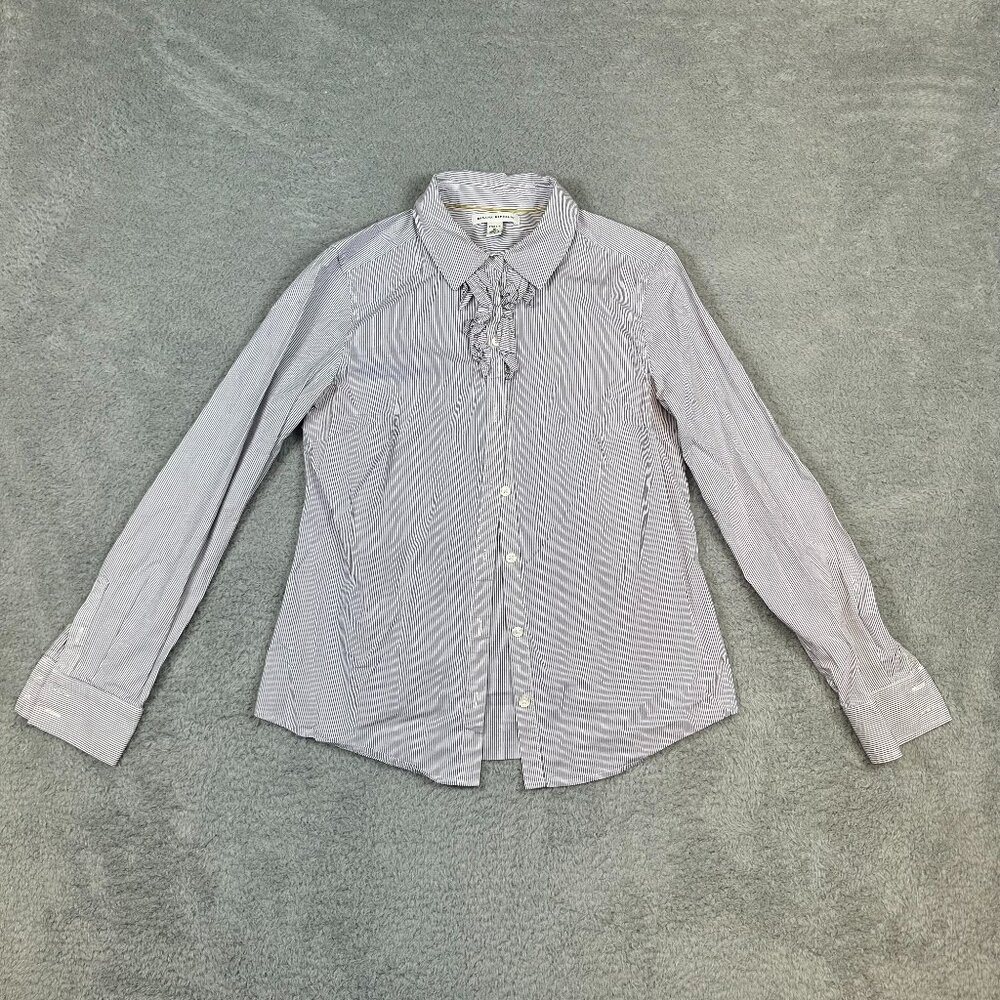 BANANA REPUBLIC Buttoned Shirt White Blue‎ Ruffle Stripe Cotton Women Medium